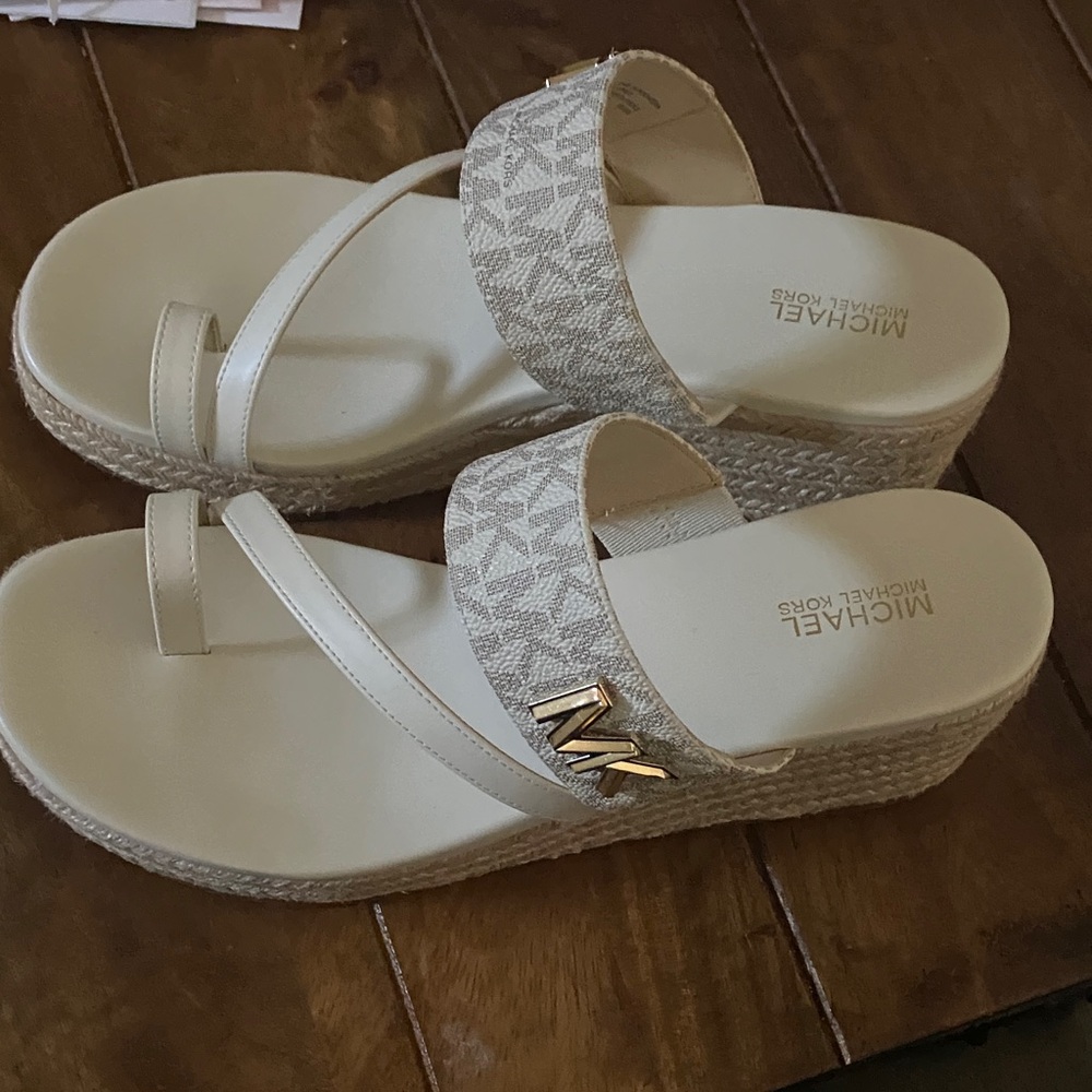 Michael Kors Beige and Cream Wedge Sandals